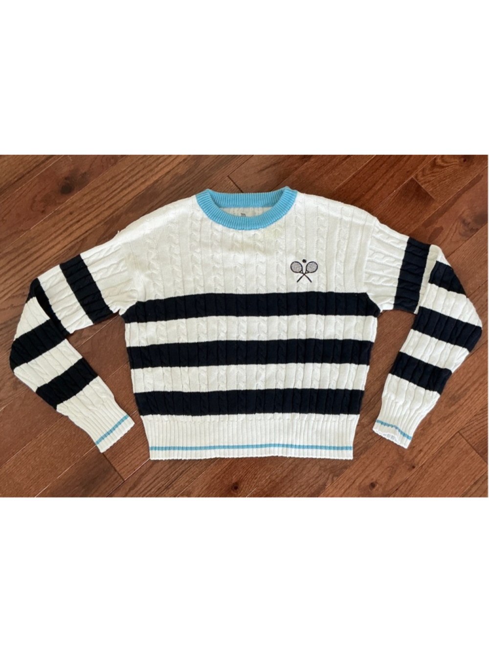 Women's All in Motion Crew Neck Sweater S White Navy Blue